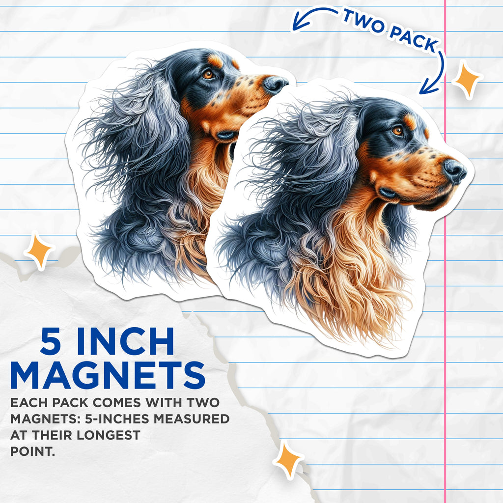 (2 Pack) Gordon Setter Magnets - Detailed Dog Portrait - Pet Lover Fridge Decor - 5 Inches On Longest Side - Thick Durable Magnet - Made in USA - MAG37309