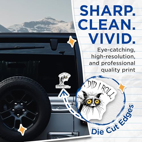 (2 Pack) Funny Cat Quote Stickers - I'm Sorry Did I Roll My Eyes Out Loud - Black and White Cat Meme - 5" On Longest Side - Sticks to Smooth Flat Surfaces - Made in USA - BMCS7334