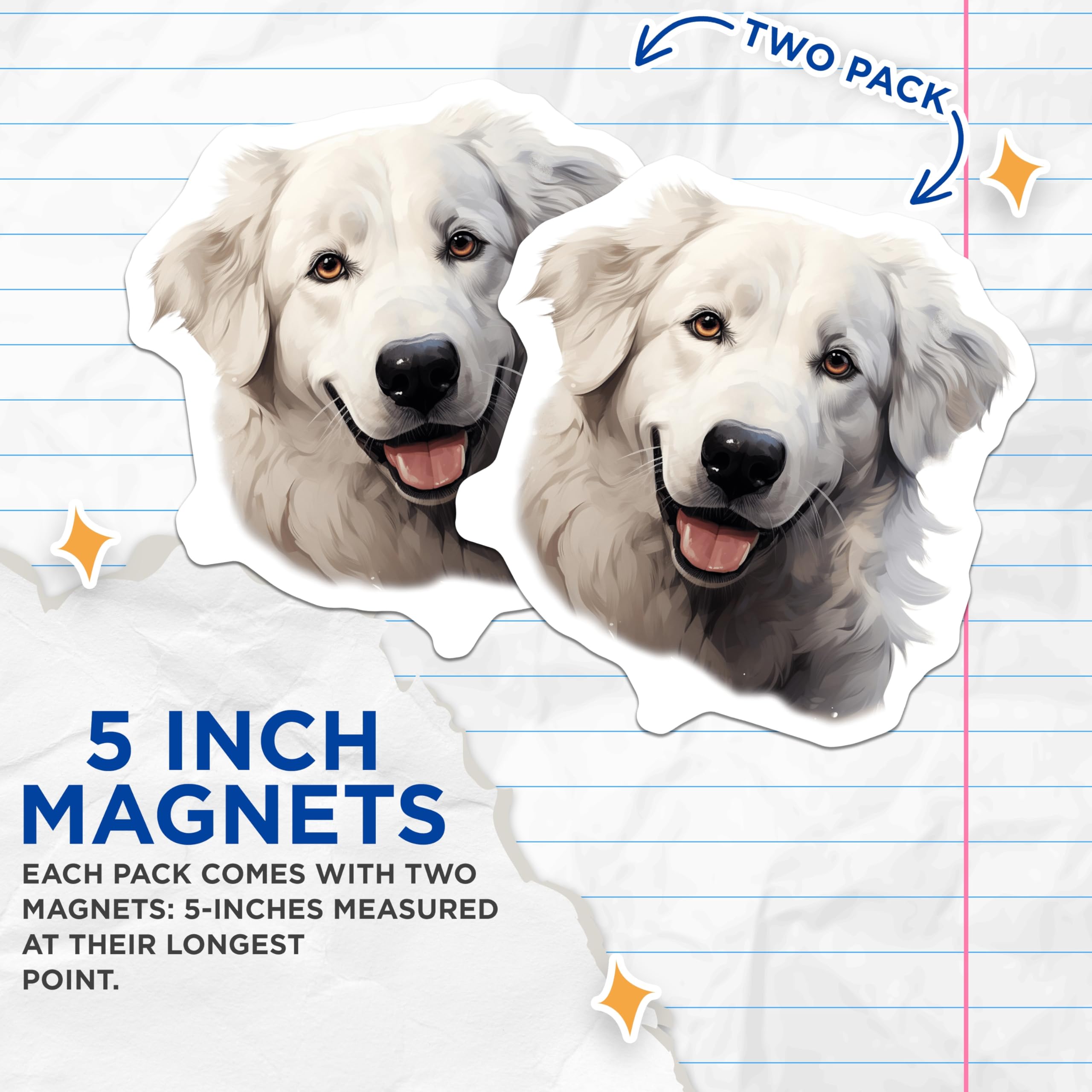 (2 Pack) Great Pyrenees Dog Magnets - White Fluffy Canine Art - Happy Smiling Pet Decor for Fridge Display - 5 Inches On Longest Side - Thick Durable Magnet - Made in USA - MAG23829