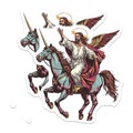 (2 Pack) Jesus Riding Unicorn Stickers - Religious Fantasy Stickers - Mythical Christian Art Stickers - 5" On Longest Side - Sticks to Any Smooth Flat Surface - Made in USA - BMCS3057
