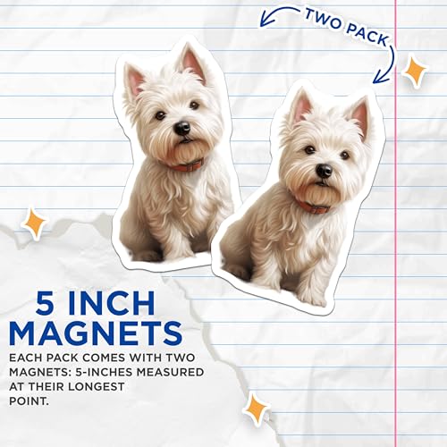 (2 Pack) Westie Dog Magnets - Adorable West Highland Terrier Fridge Accessory - Pet Owner Cute Animal Decor - 5 Inches On Longest Side - Thick Durable Magnet - Made in USA - MAG29766
