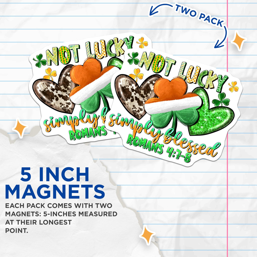 (2 Pack) St Patricks Day Magnets - Not Lucky Simply Blessed - Irish Shamrock Cowhide Decor - 5 Inches On Longest Side - Thick Durable Magnet - Made in USA - MAG24698
