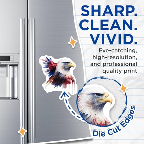 (2 Pack) Bald Eagle Magnets - American Flag - Patriotic Decor - Fridge - Locker - Office - Wildlife Art - 5" On Longest Side - for Cars, Fridges, Toolboxes - Made in USA - MAG6758