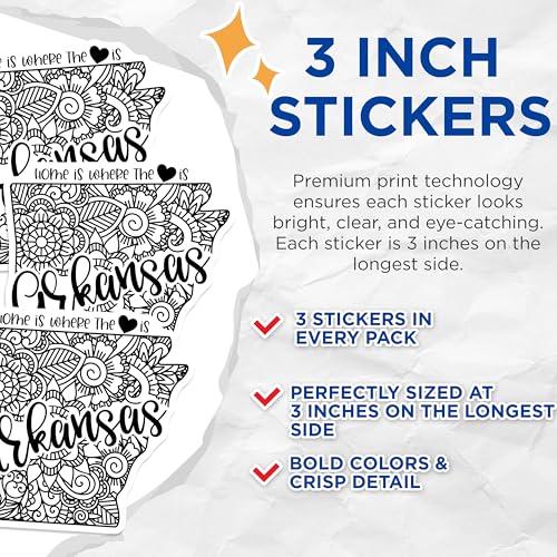 (3 Pack) Arkansas Decals - State Pride Stickers - Home is Where The Heart is - 3 Inches On Longest Side - Easy Peel & Apply - Made in USA - 3MCS7864
