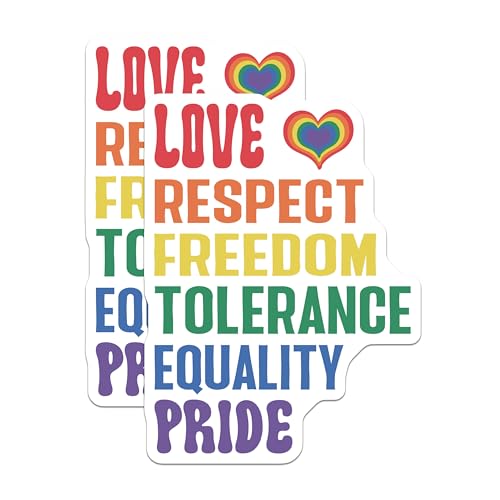 (2 Pack) Love Respect Freedom Tolerance Stickers - Equality Stickers - Pride Stickers - 5" On Longest Side - Sticks to Smooth Flat Surfaces - Made in USA - BMCS4133
