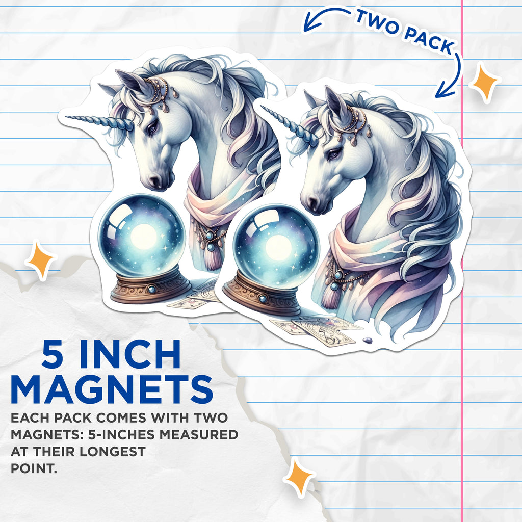 (2 Pack) Unicorn Crystal Ball Magnets - Mystical Fantasy Spiritual Art Decor - Witchy Tarot Reader Collectible - 5 Inches On Longest Side - Thick Durable Magnet - Made in USA - MAG37554