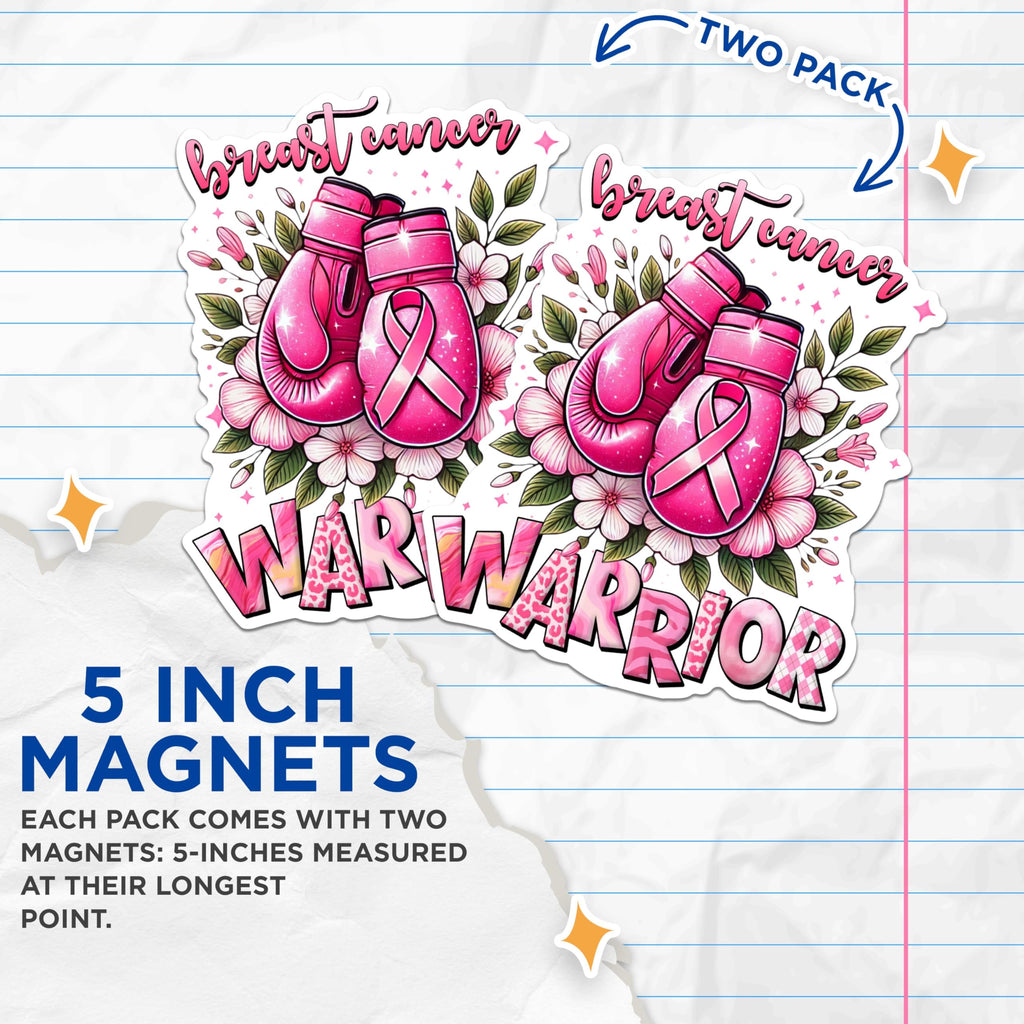 (2 Packs) Breast Cancer Warrior Pink Boxing Gloves Magnets - Breast Cancer Awareness Magnets - 5" On Longest Side - Premium Magnet - for Fridges, Toolboxes, Cars - Made in USA - MAG2438