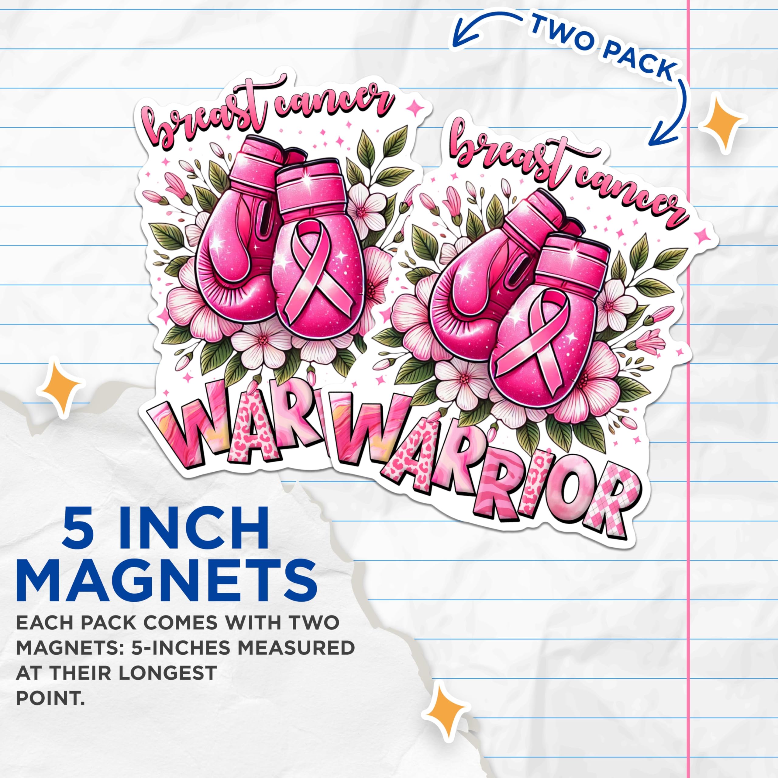 (2 Packs) Breast Cancer Warrior Pink Boxing Gloves Magnets - Breast Cancer Awareness Magnets - 5" On Longest Side - Premium Magnet - for Fridges, Toolboxes, Cars - Made in USA - MAG2438