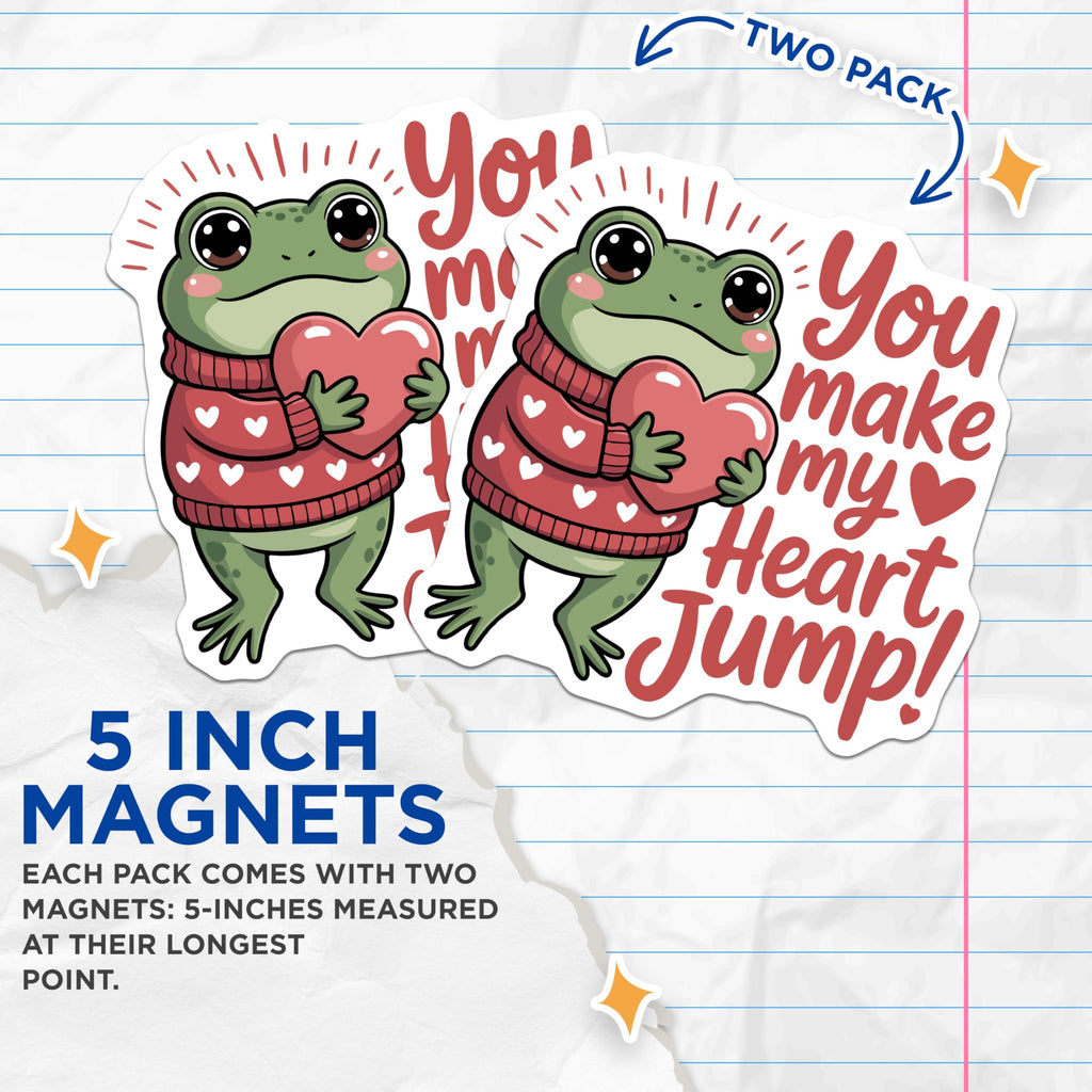 (2 Pack) Cute Frog Love Magnets - Valentine's Day Sweetheart - Romantic Animal Decor - 5 Inches On Longest Side - Thick Durable Magnet - Made in USA - MAG22083