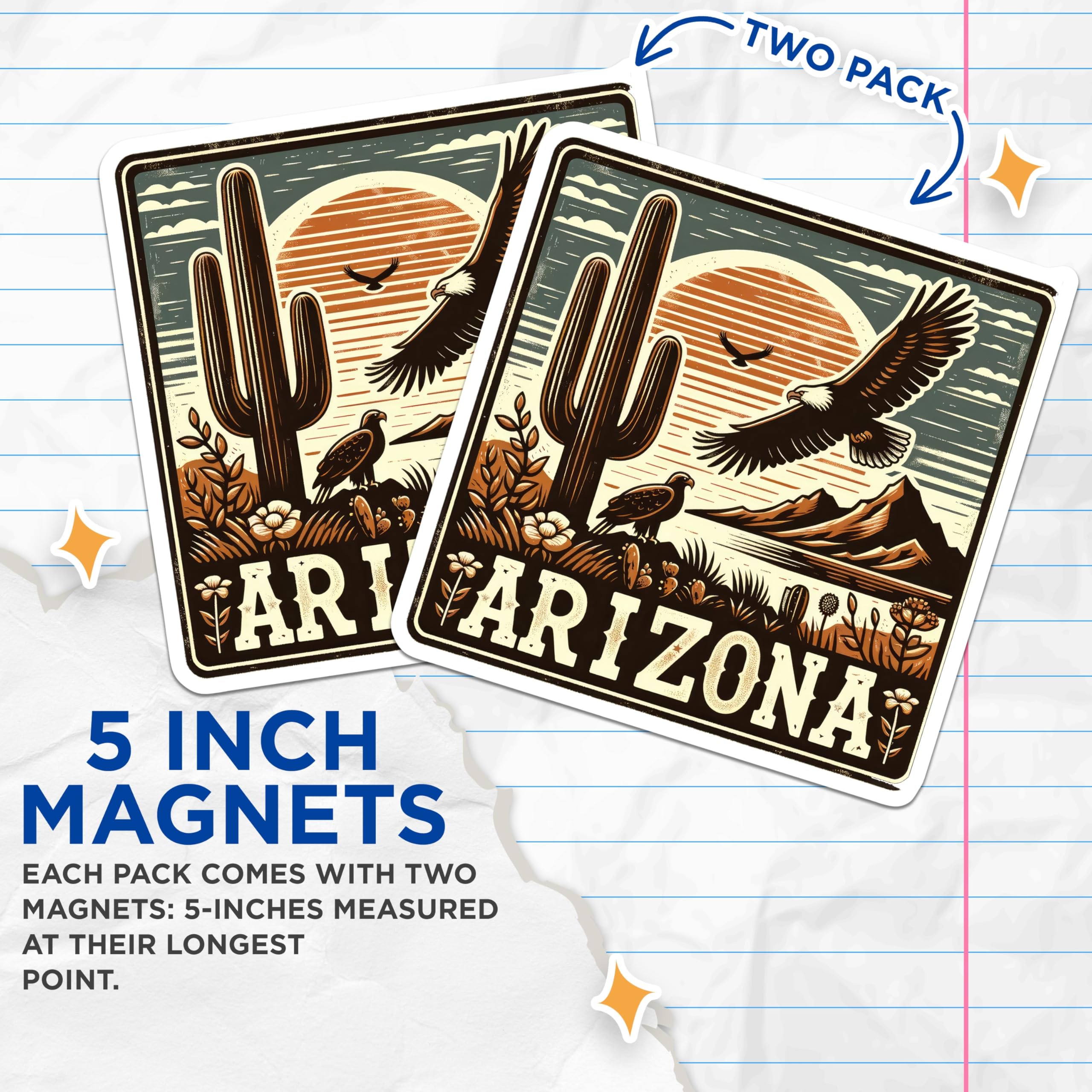 (2 Pack) Arizona State Magnets - Desert Eagle Scene - Southwest Souvenir Magnets - 5" On Longest Side - Premium Magnet - for Cars, Refrigerators, Toolboxes, Lockers - Made in USA - MAG17185