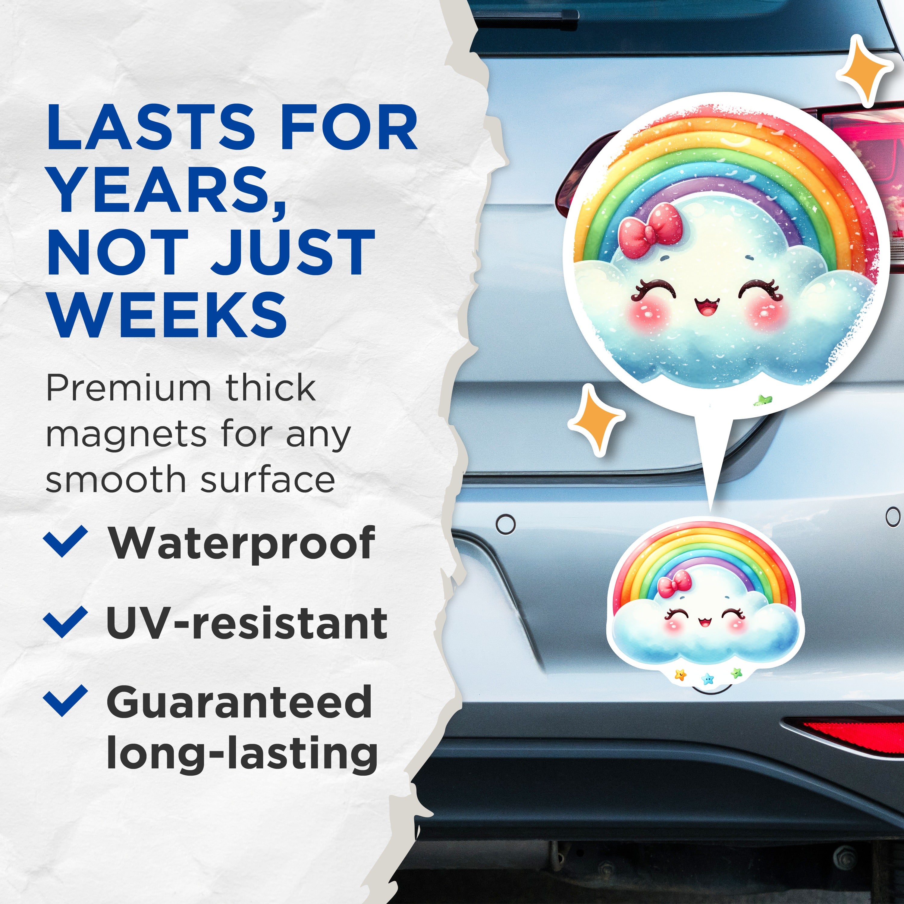 (2 Pack) Cute Rainbow Cloud Magnets - Kawaii Fridge Decor - Nursery Locker Accents - 5 Inches On Longest Side - Thick Durable Magnet - Made in USA - MAG37676