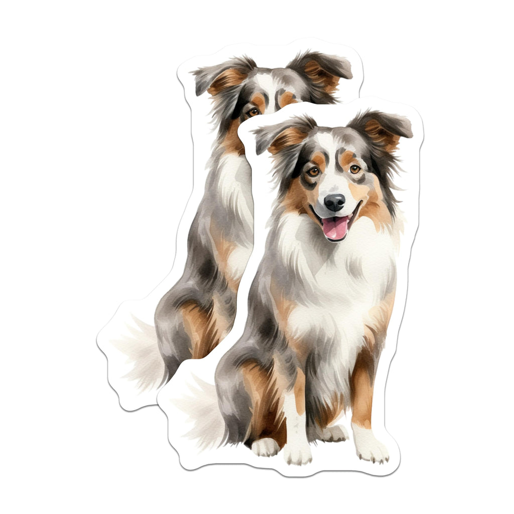 (2 Pack) Australian Shepherd Magnets - Watercolor Aussie Dog Art - Pet Owner Fridge Accessory - 5 Inches On Longest Side - Thick Durable Magnet - Made in USA - MAG30043