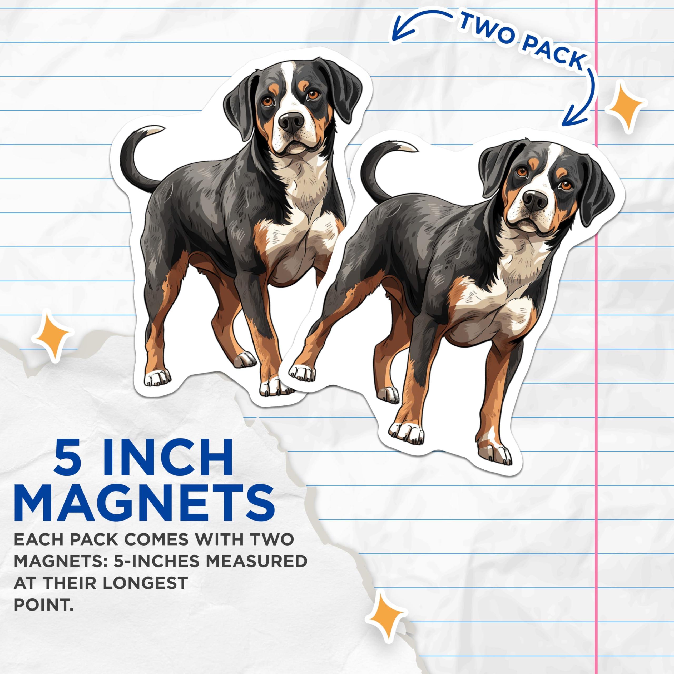 (2 Pack) Greater Swiss Mountain Dog Magnets - Bernese Mountain Dog Art - Dog Lover Fridge Decor - Pet Owner Souvenir - 5 Inches On Longest Side - Thick Durable Magnet - Made in USA - MAG25528