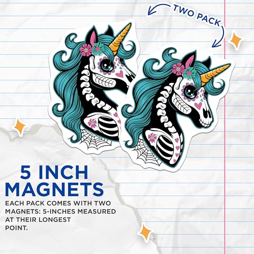 (2 Pack) Sugar Skull Unicorn Magnet - Gothic Unicorn Decor - 5" On Longest Side - Sticks to Smooth Flat Surfaces - Made in USA - MAG9459
