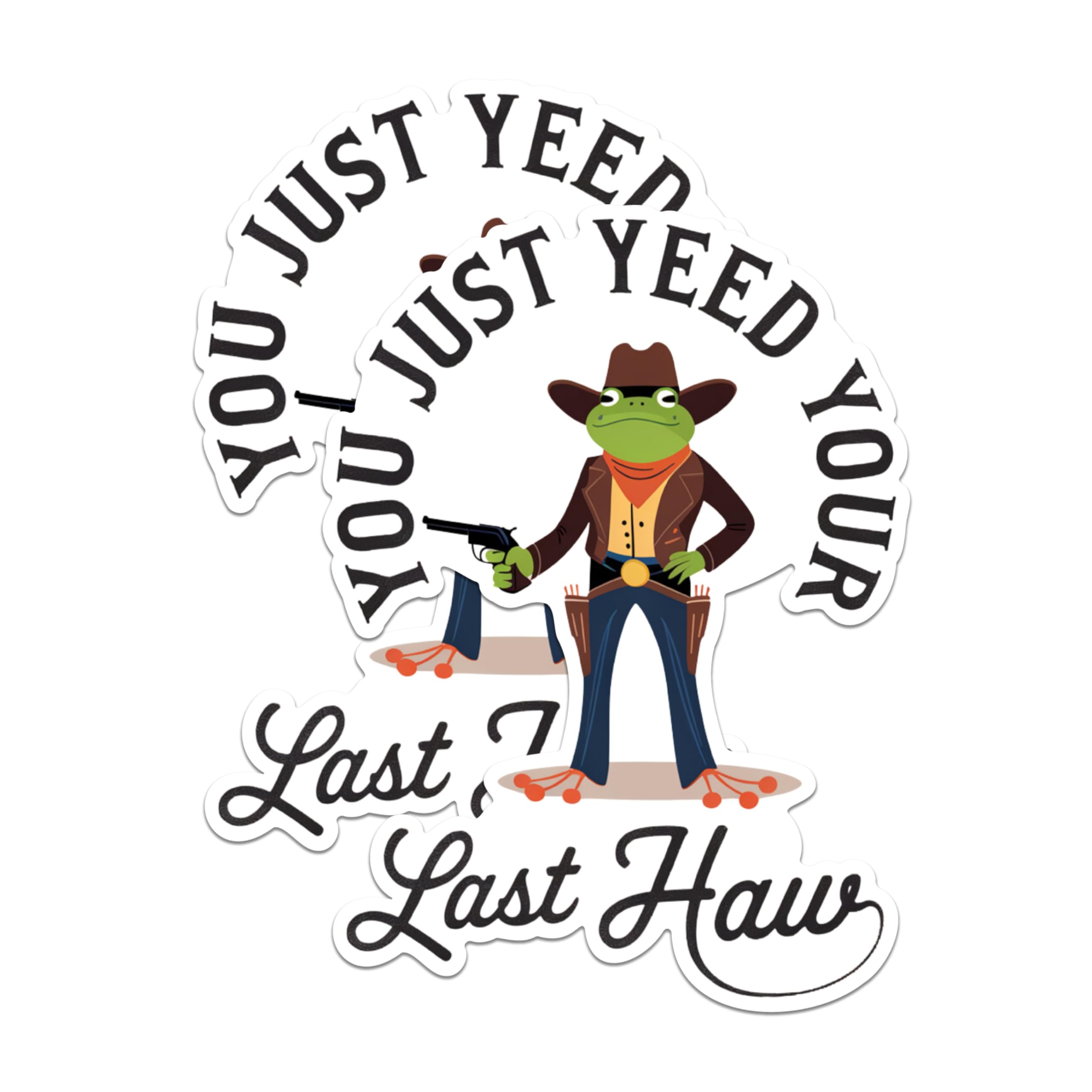 (2 Pack) Funny Cowboy Frog Stickers - Wild West Themed Stickers - Quirky Animal Pun Decals - 5" On Longest Side - Sticks to Any Smooth Flat Surface - Made in USA - BMCS2915