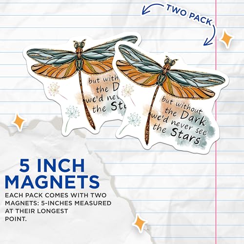 (2 Pack) Inspirational Dragonfly Magnets - Ative Quote - Home Office - 5" On Longest Side - for Cars, Fridges, Toolboxes - Made in USA - MAG4187