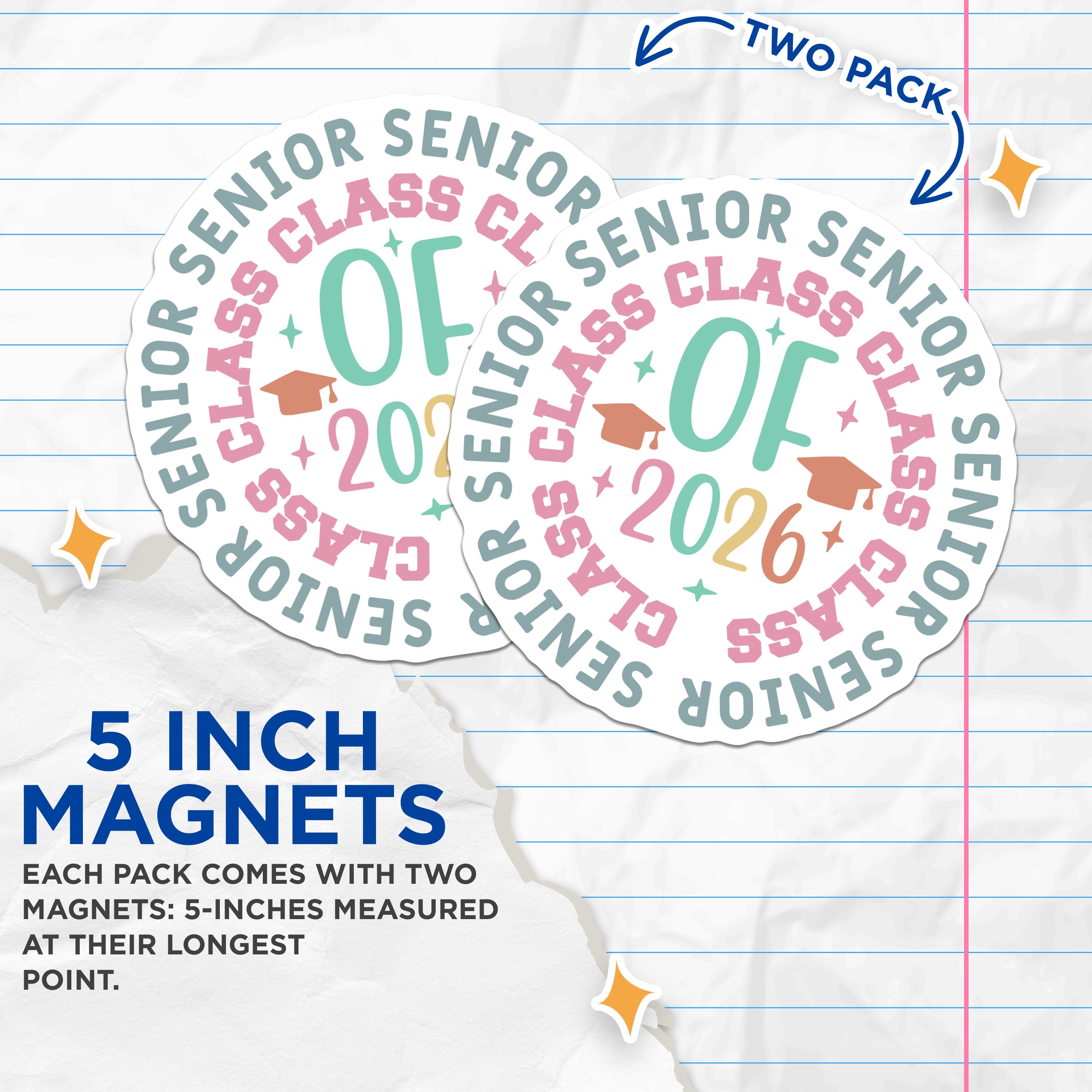 (2 Pack) Senior Class of 2026 Magnets - Graduation Party Decor - High School Future Graduate - 5 Inches On Longest Side - Thick Durable Magnet - Made in USA - MAG38426