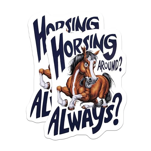 (2 Pack) Funny Horse Stickers - Cartoon Animal Stickers - Humorous Horse Lover Stickers - 5" On Longest Side - Sticks to Smooth Flat Surfaces - Made in USA - BMCS3964