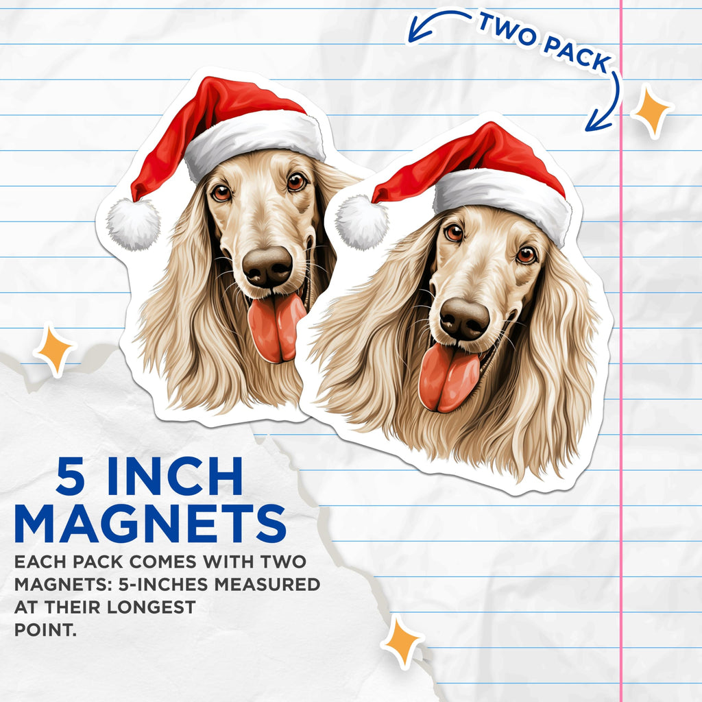 (2 Pack) Christmas Dog Magnets - Santa Hat Pet Decor - Dog Lover Holiday Magnets - 5 Inches On Longest Side - Thick Durable Magnet - Made in USA - MAG28533