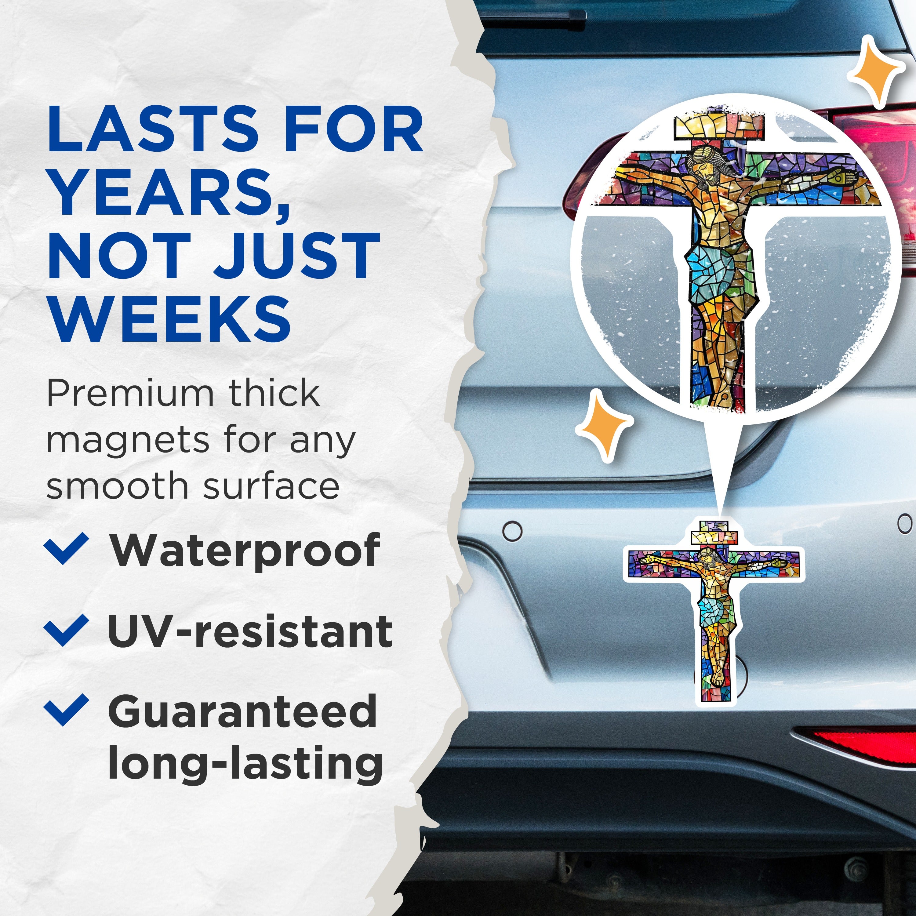 (2 Pack) Stained Glass Jesus Magnets - Christian Cross Religious Devotional Art Fridge Locker - Catholic Faith Decor Accent - 5" - Durable Magnet - Made in USA - MAG38297