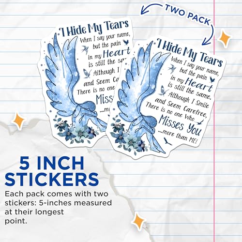 (2 Pack) I Hide My Tears Stickers - Inspirational Quotes - Emotional Design Stickers - Beautiful Artistic Stickers - 5" On Longest Side - Sticks to Smooth Flat Surfaces - Made in USA - BMCS6113