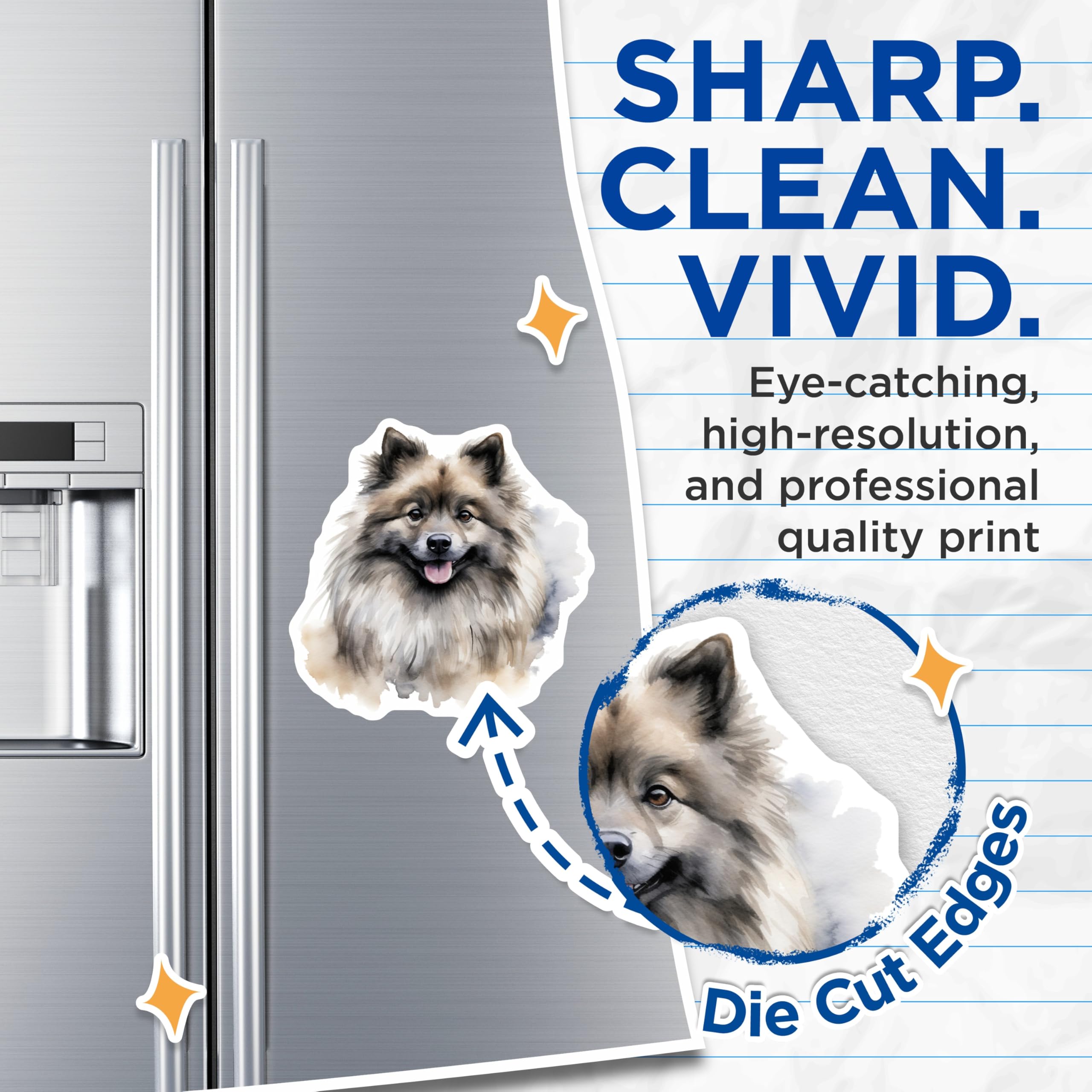 (2 Pack) Keeshond Dog Magnets - Watercolor Pet Art - Fluffy Dog Lover Decor - Cute Animal Lover Items - 5 Inches On Longest Side - Thick Durable Magnet - Made in USA - MAG25980