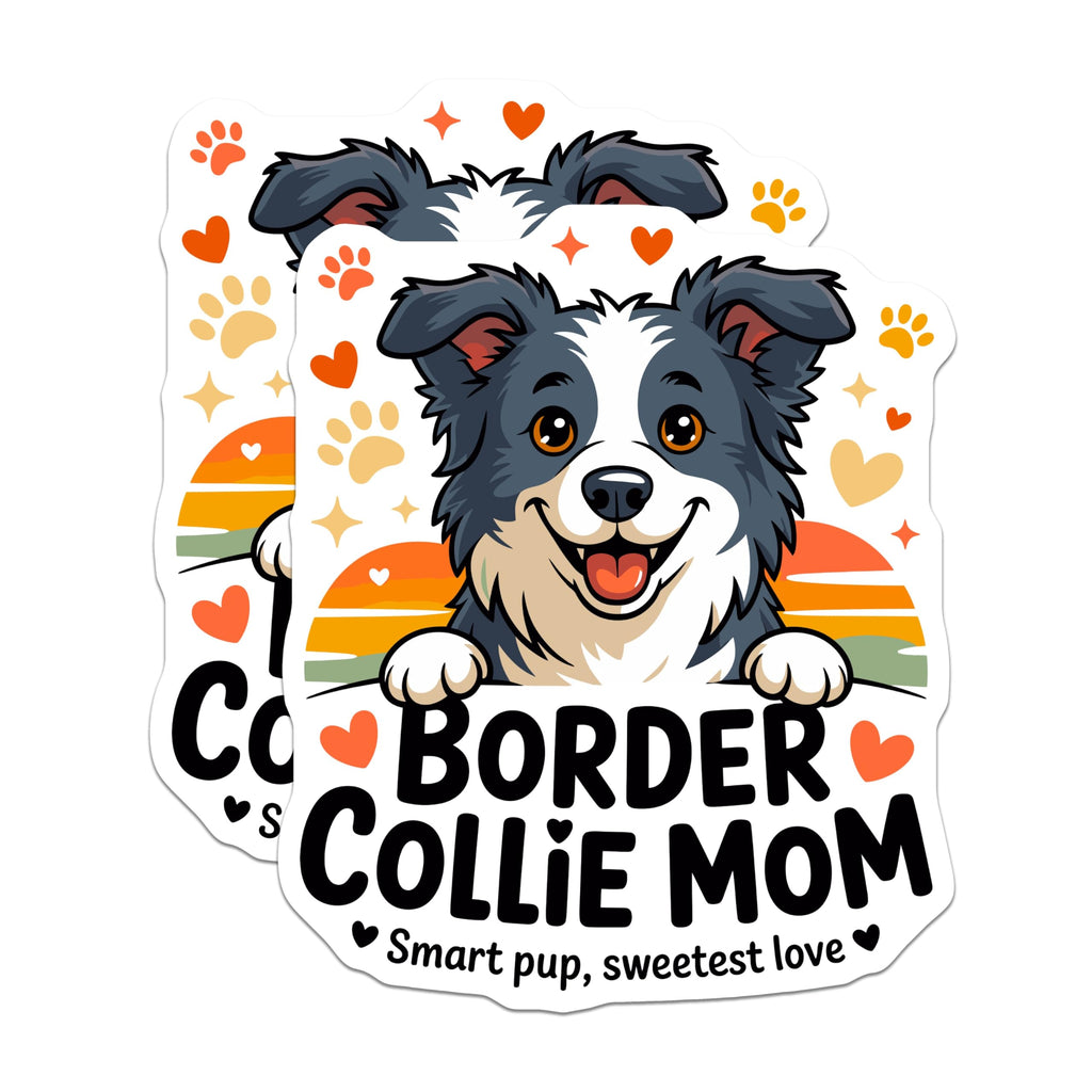 (2 Pack) Border Collie Mom Magnets - Cute Dog Lover Decor - Pet Parent Refrigerator Accent - 5 Inches On Longest Side - Thick Durable Magnet - Made in USA - MAG29353