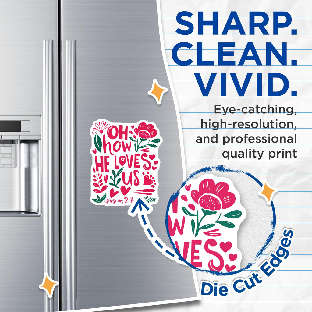(2 Pack) Oh How He Loves Us Magnets - Floral Christian Magnets - Scripture Verse Magnets - 5" On Longest Side - Premium Magnet - for Cars, Refrigerators, Toolboxes, Lockers - Made in USA - MAG17821