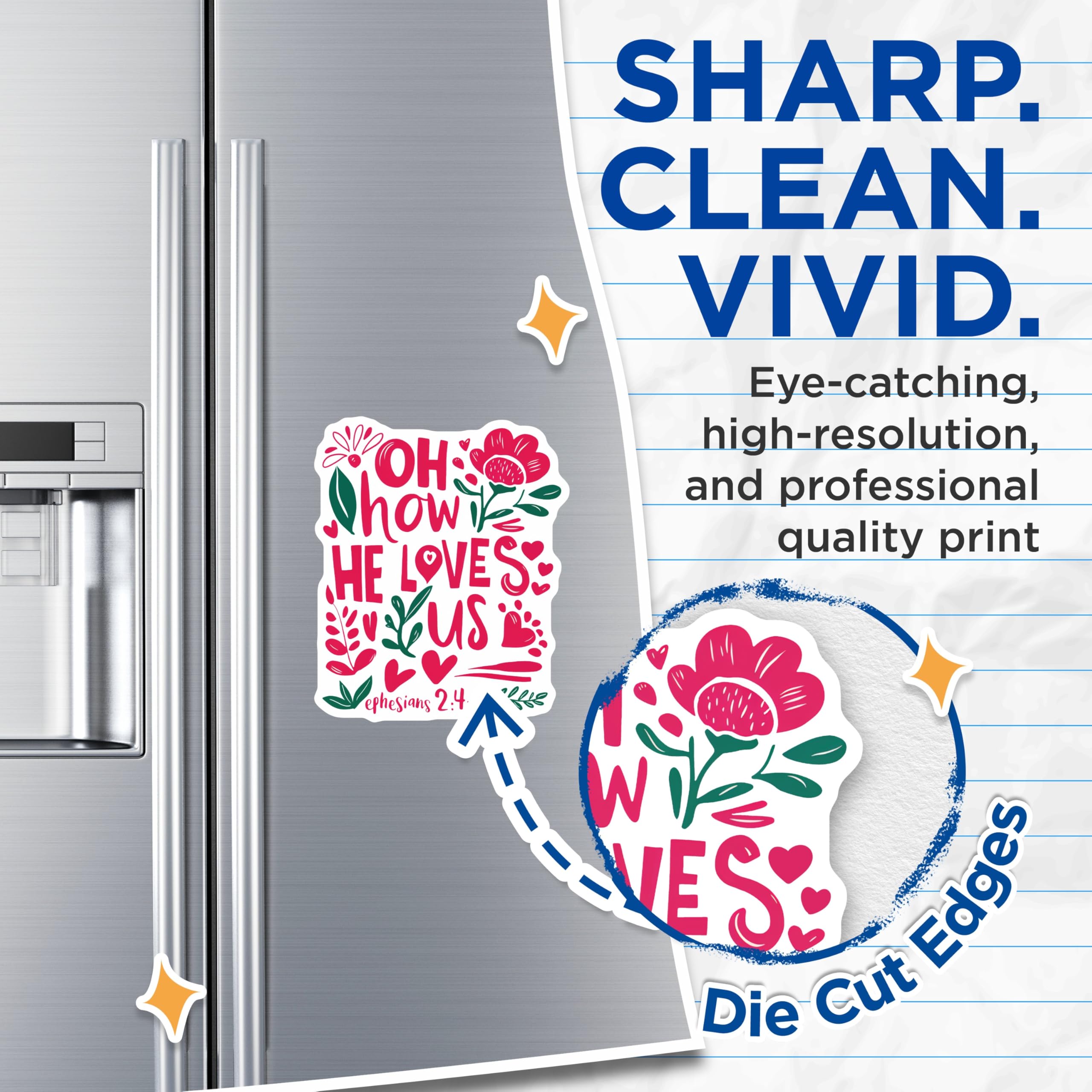 (2 Pack) Oh How He Loves Us Magnets - Floral Christian Magnets - Scripture Verse Magnets - 5" On Longest Side - Premium Magnet - for Cars, Refrigerators, Toolboxes, Lockers - Made in USA - MAG17821