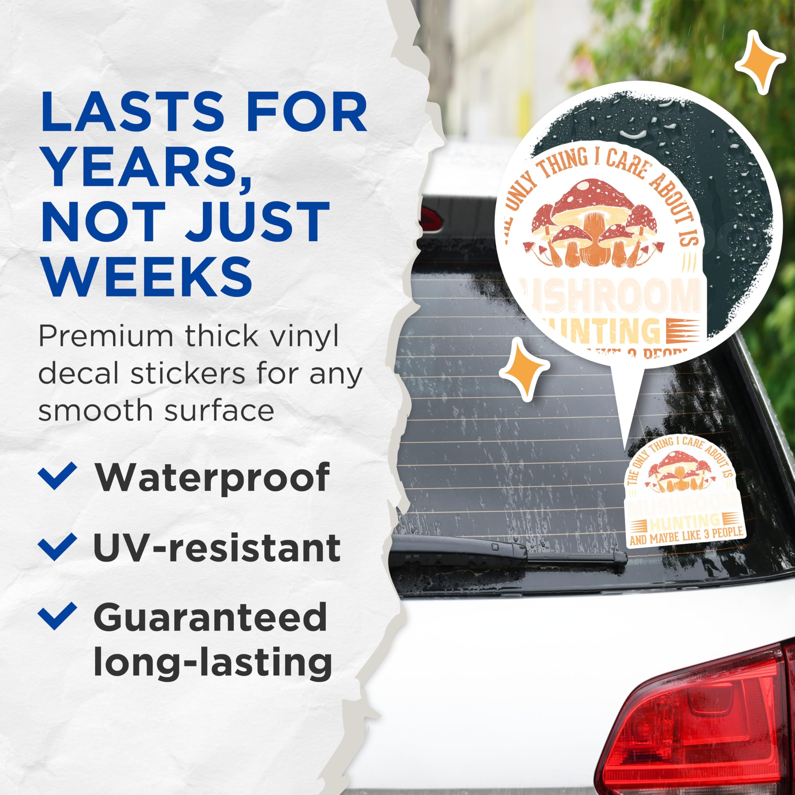 (2 Pack) Mushroom Hunting Stickers - Funny Fungi Lover - Foraging Humor Decal - 5" On Longest Side - Sticks to Smooth Flat Surfaces - Made in USA - BMCS18832