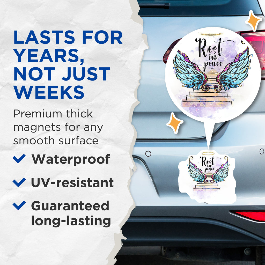 (2 Pack) Rest in Peace Angel Wing Magnets - Memorial Remembrance Decor - Sympathy Bereavement Comfort Keepsake - 5 Inches On Longest Side - Thick Durable Magnet - Made in USA - MAG36675