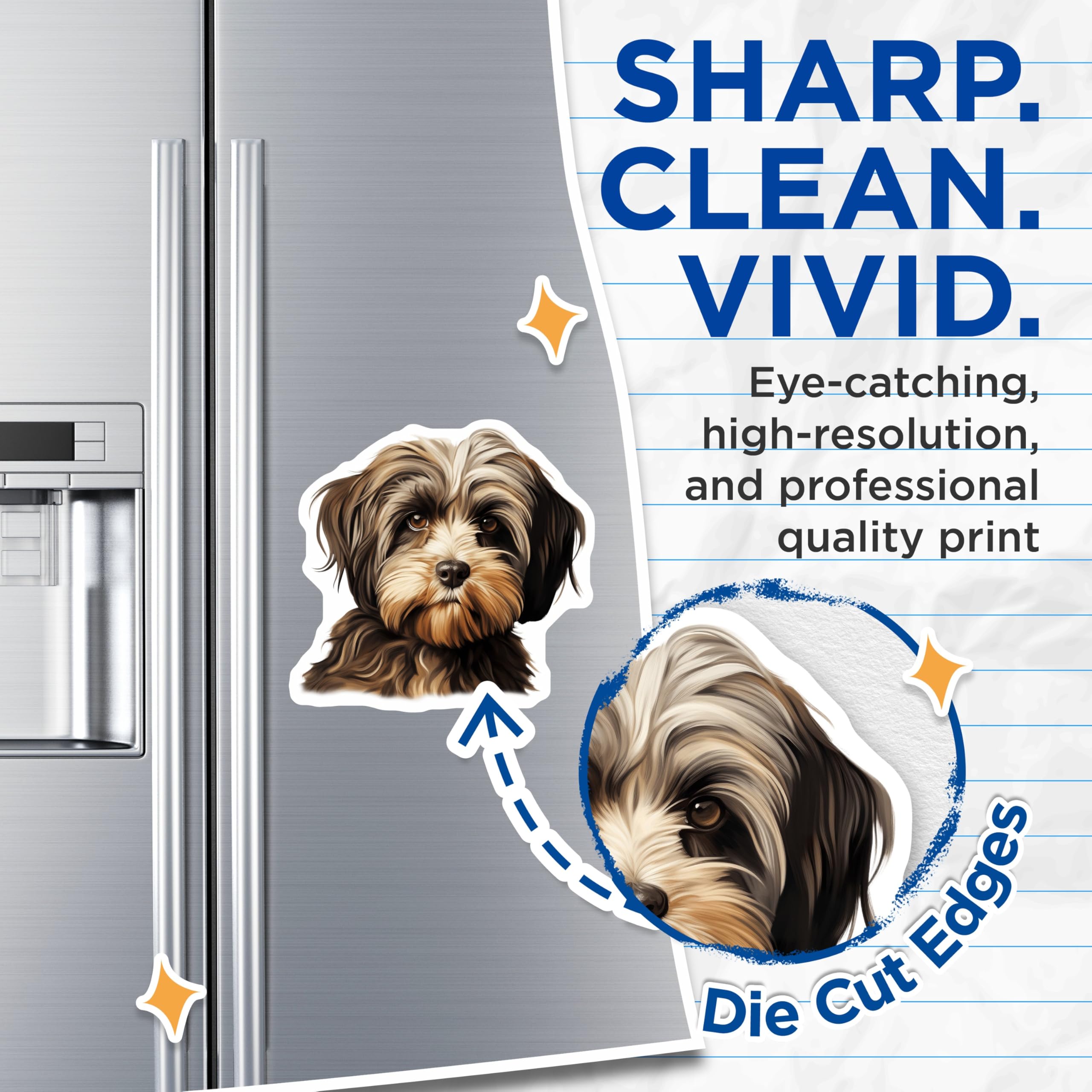(2 Pack) Fluffy Shaggy Dog Magnets - Pet Art Fridge Decor - Cute Animal Lover Locker Accent - 5 Inches On Longest Side - Thick Durable Magnet - Made in USA - MAG26258