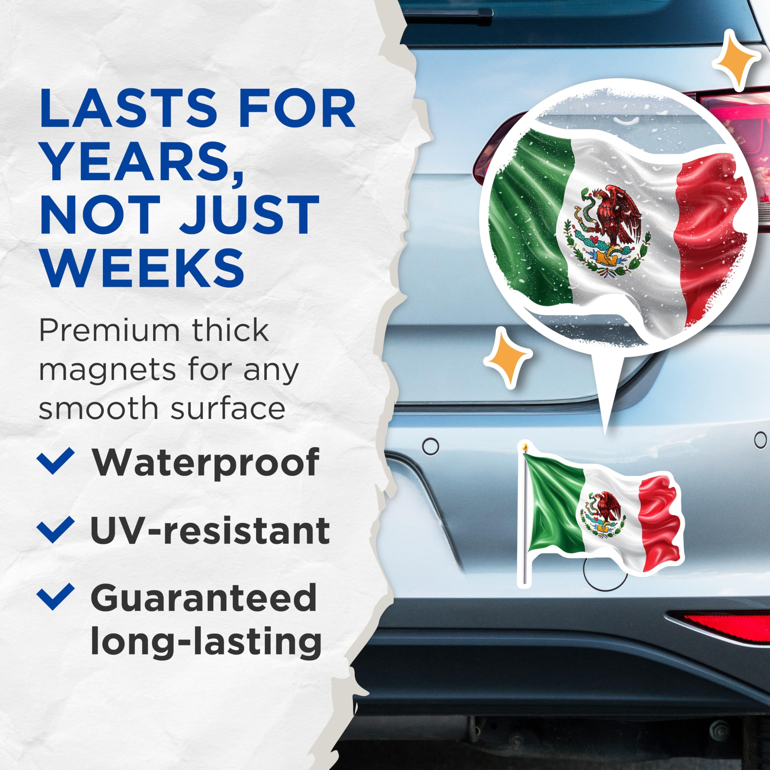 (2 Pack) Mexican Flag Magnets - Mexico National Pride - Patriotic Display Home Decor - 5 Inches On Longest Side - Thick Durable Magnet - Made in USA - MAG25882