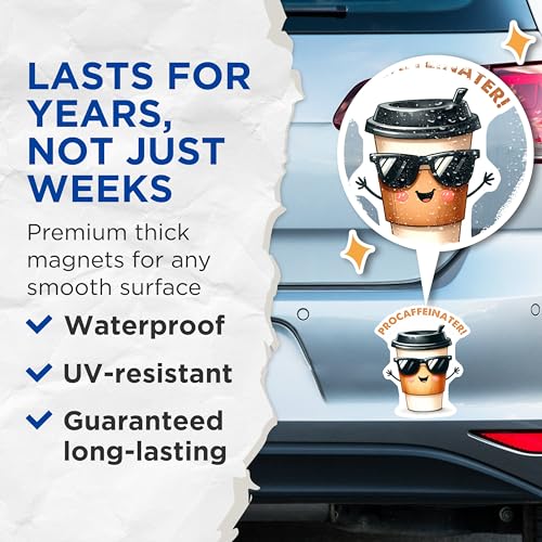 (2 Pack) ProCaffeinater Magnets - Coffee Magnets - Fun Quote Magnets for Coffee Lovers - 5" On Longest Side - for Cars, Refrigerators, Toolboxes, Lockers - Made in USA BMCS3281