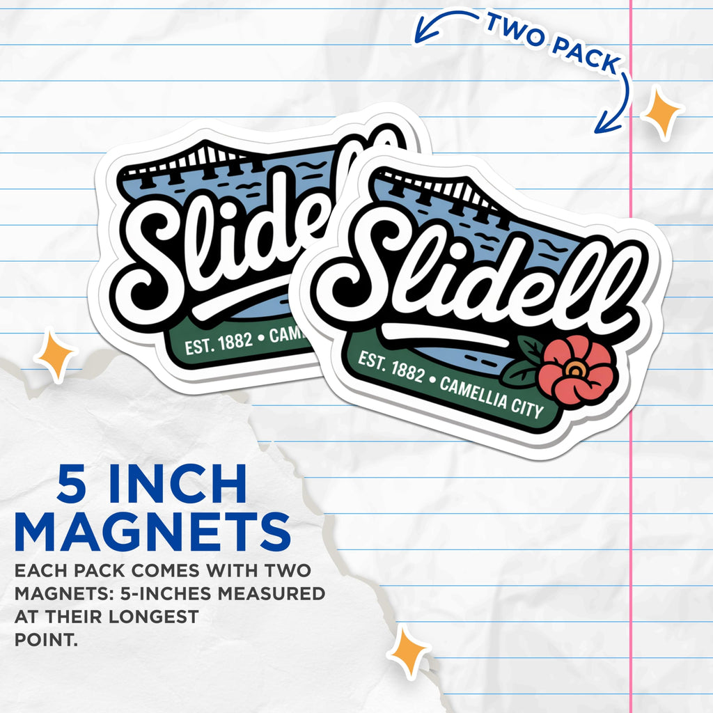 (2 Pack) Slidell Louisiana Magnets - Camellia City Bridge Design - Established 1882 Souvenirs - 5 Inches On Longest Side - Thick Durable Magnet - Made in USA - MAG19444