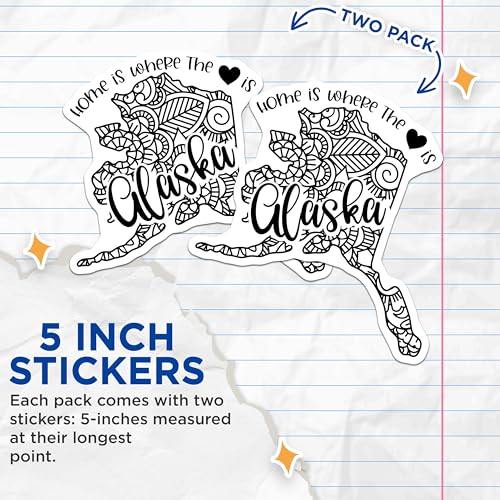 (2 Pack) Home is Where The Heart is Alaska Stickers - State Pride Sticker Pack - 5" On Longest Side - Sticks to Smooth Flat Surfaces - Made in USA - BMCS9078 - BMCS9078