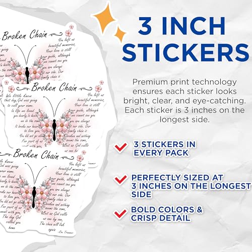 (3 Pack) Broken Chain Decals - Remembrance Decals - Loss of Loved One - 3 Inches On Longest Side - Easy Peel & Apply - Made in USA - 3MCS4873