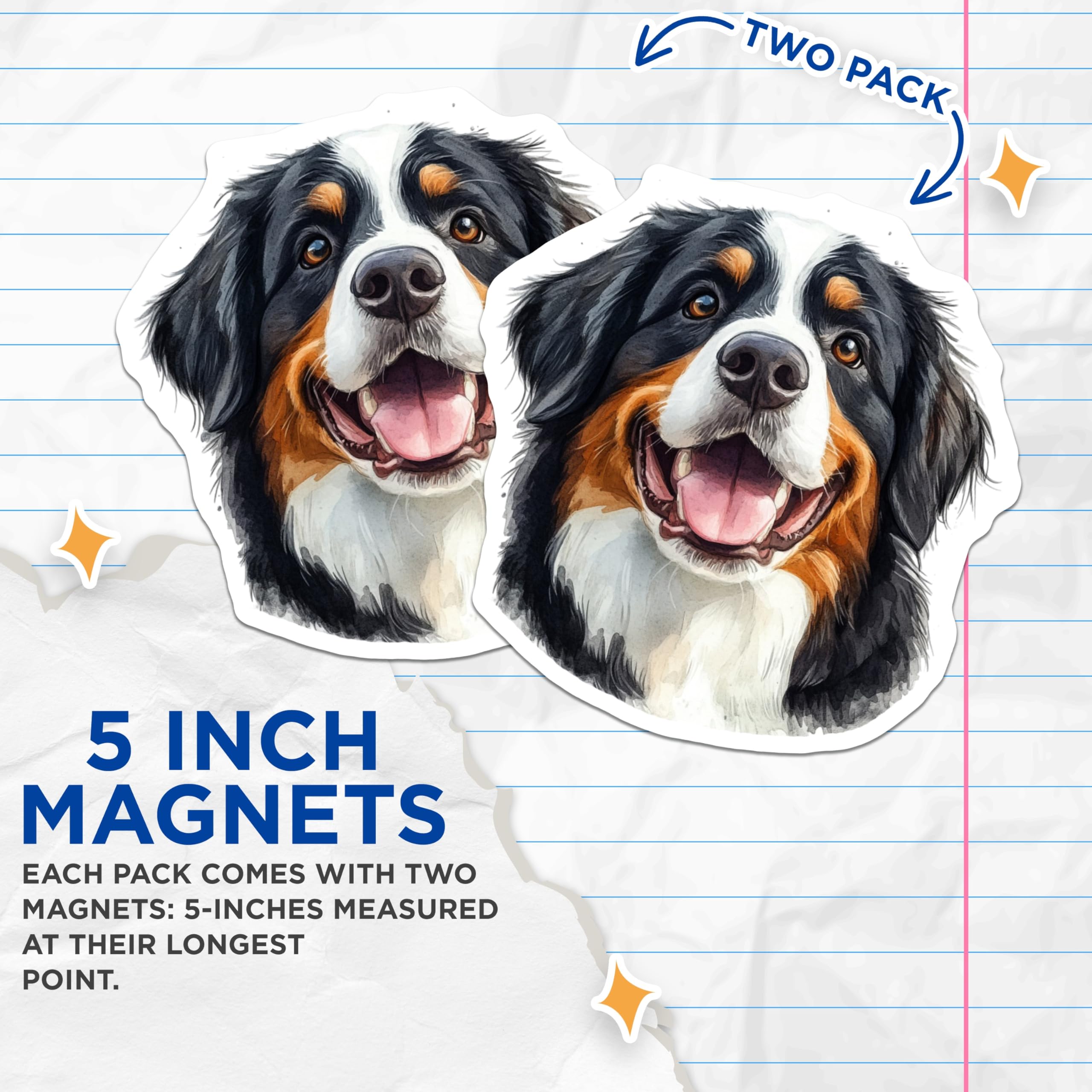 (2 Pack) Bernese Mountain Dog Magnets - Berner Dog Mom - Dog Lover Refrigerator Magnets - 5" On Longest Side - Premium Magnet - for Cars, Refrigerators, Toolboxes, Lockers - Made in USA - MAG14046