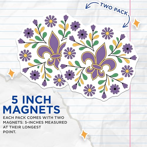 (2 Pack) Purple Fleur De Lis Pattern Magnets - Flower Design - Ative Home ation Magnets - 5" On Longest Side - for Cars, Fridges, Toolboxes - Made in USA - MAG3906