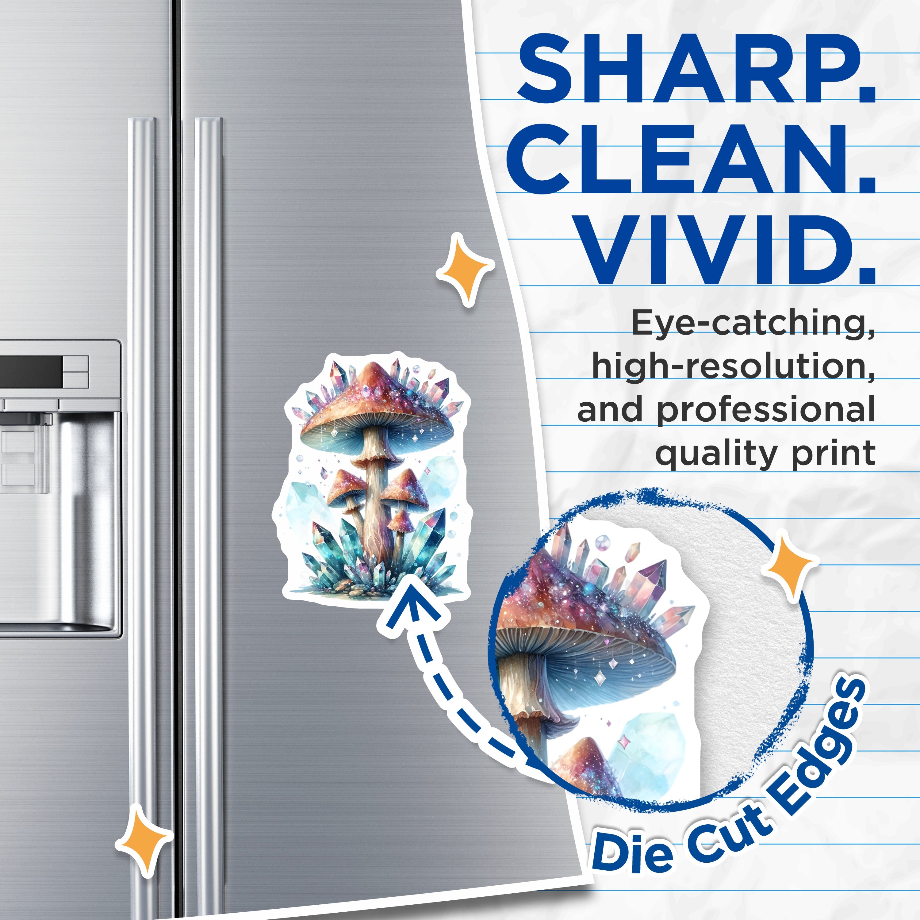 (2 Pack) Magical Mushroom Crystal Magnets - Fairycore Decor - Fantasy Fridge Art - 5 Inches On Longest Side - Thick Durable Magnet - Made in USA - MAG39591