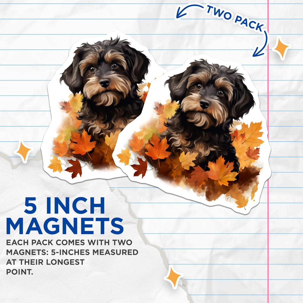 (2 Pack) Autumn Dog Lover Magnets - Cute Fall Puppy Decor - Seasonal Pet Owner Fridge Accents for Kitchen - 5 Inches On Longest Side - Thick Durable Magnet - Made in USA - MAG30013
