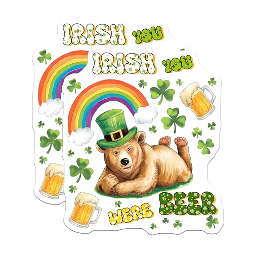 (2 Pack) Irish You were Beer Stickers - Rainbow Leprechaun - 5" On Longest Side - Sticks to Smooth Flat Surfaces - Made in USA - BMCS8401 - BMCS8401