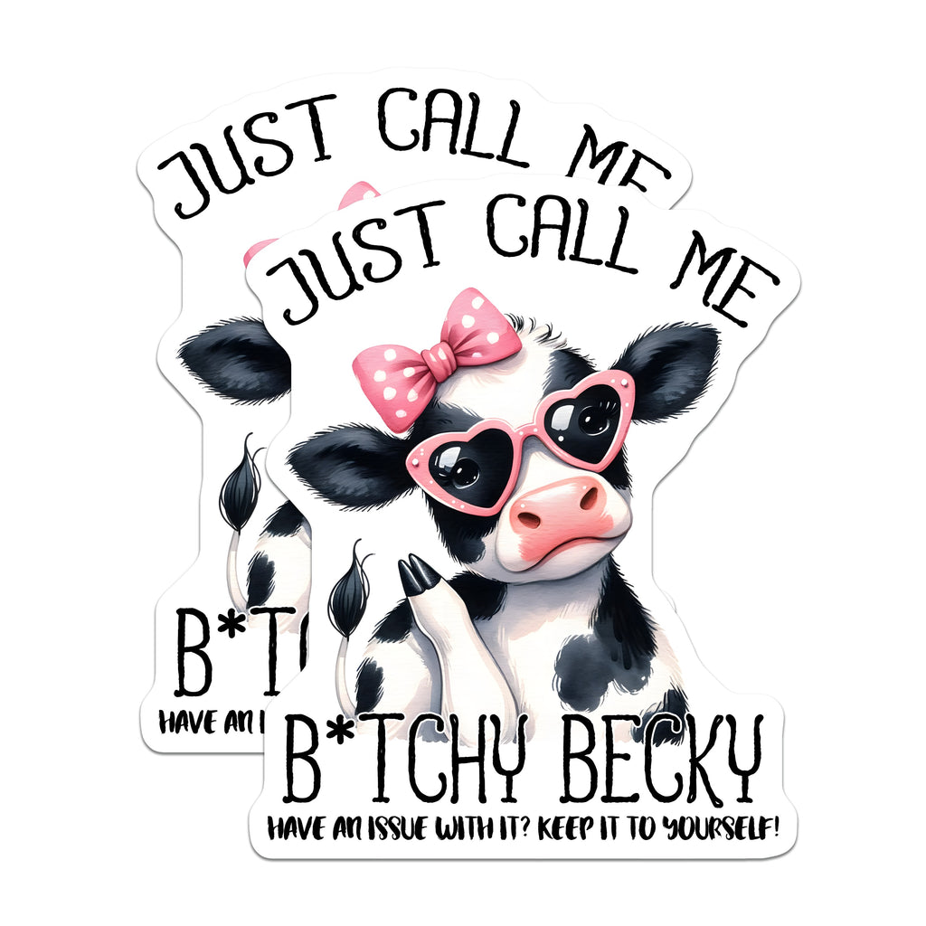 (2 Pack) Bitchy Becky Cow Magnets - Sassy Farm Animal Funny Quote Refrigerator Magnet - Cute Humorous Kitchen Decor - 5 Inches On Longest Side - Thick Durable Magnet - Made in USA - MAG37210