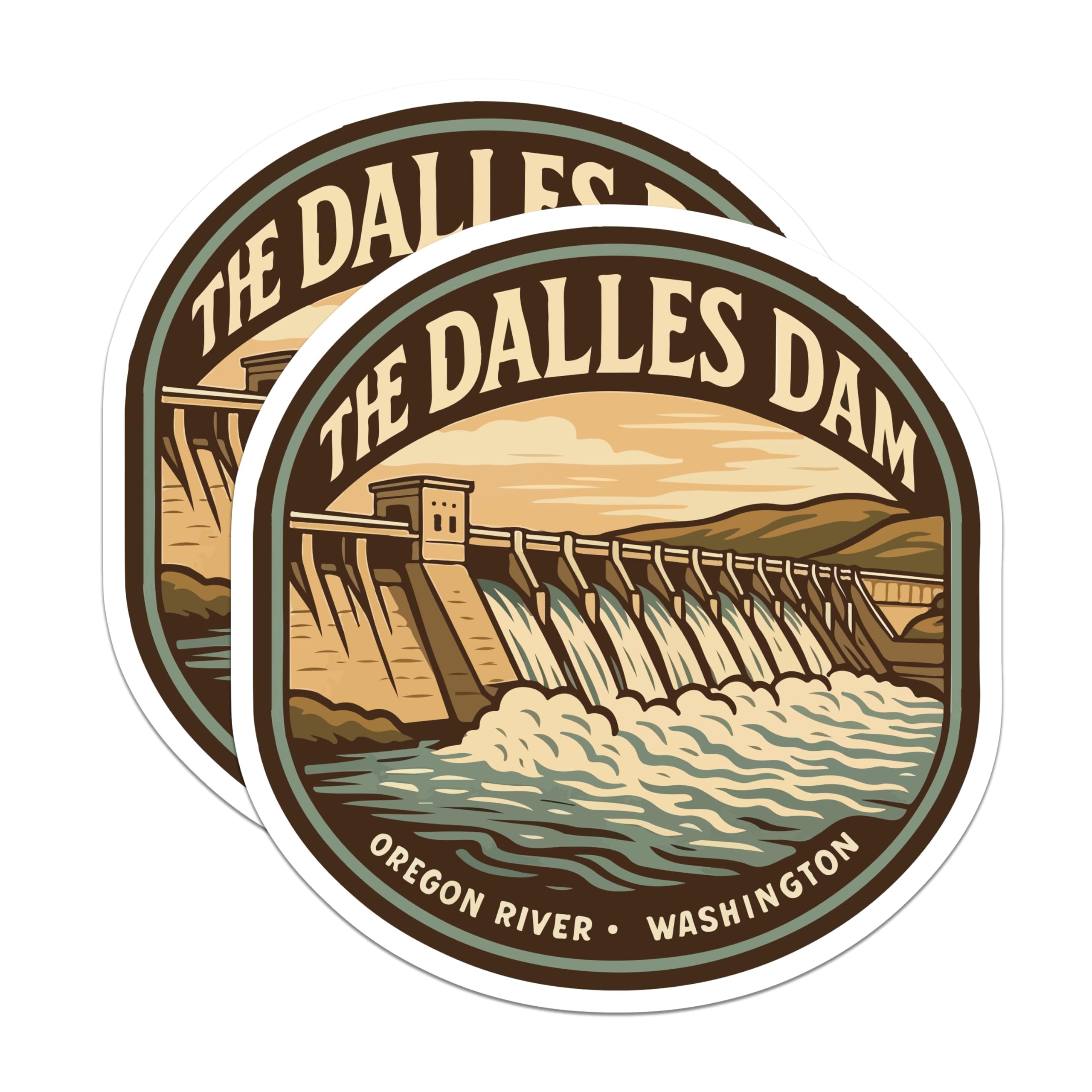 (2 Pack) The Dalles Dam Magnets - Oregon River Washington - Pacific Northwest Travel Landmark - 5 Inches On Longest Side - Thick Durable Magnet - Made in USA - MAG19526