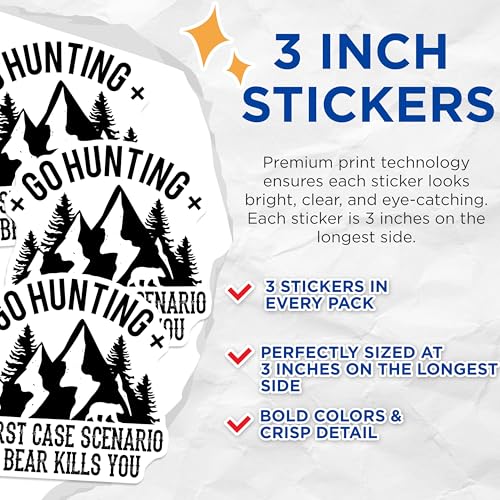 (3 Pack) Hunting Bear Decals - Funny Hunter - Worst Case Scenario Decal - 3 Inches On Longest Side - Easy Peel & Apply - Made in USA - 3MCS4512