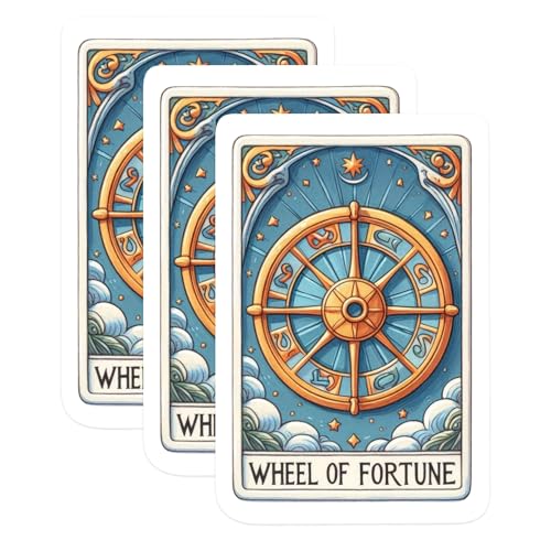 (3 Pack) Wheel of Fortune Decals - Tarot Card Stickers - Fortune Teller Gifts - 3 Inches On Longest Side - Easy Peel & Apply - Made in USA - 3MCS1123