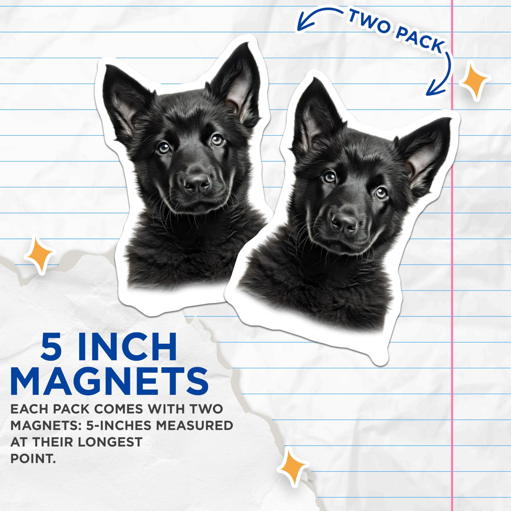 (2 Pack) Black German Shepherd Puppy Magnets - Cute Dog Lover Home Decor - Dog Mom Dad Locker Decor - 5 Inches On Longest Side - Thick Durable Magnet - Made in USA - MAG29036