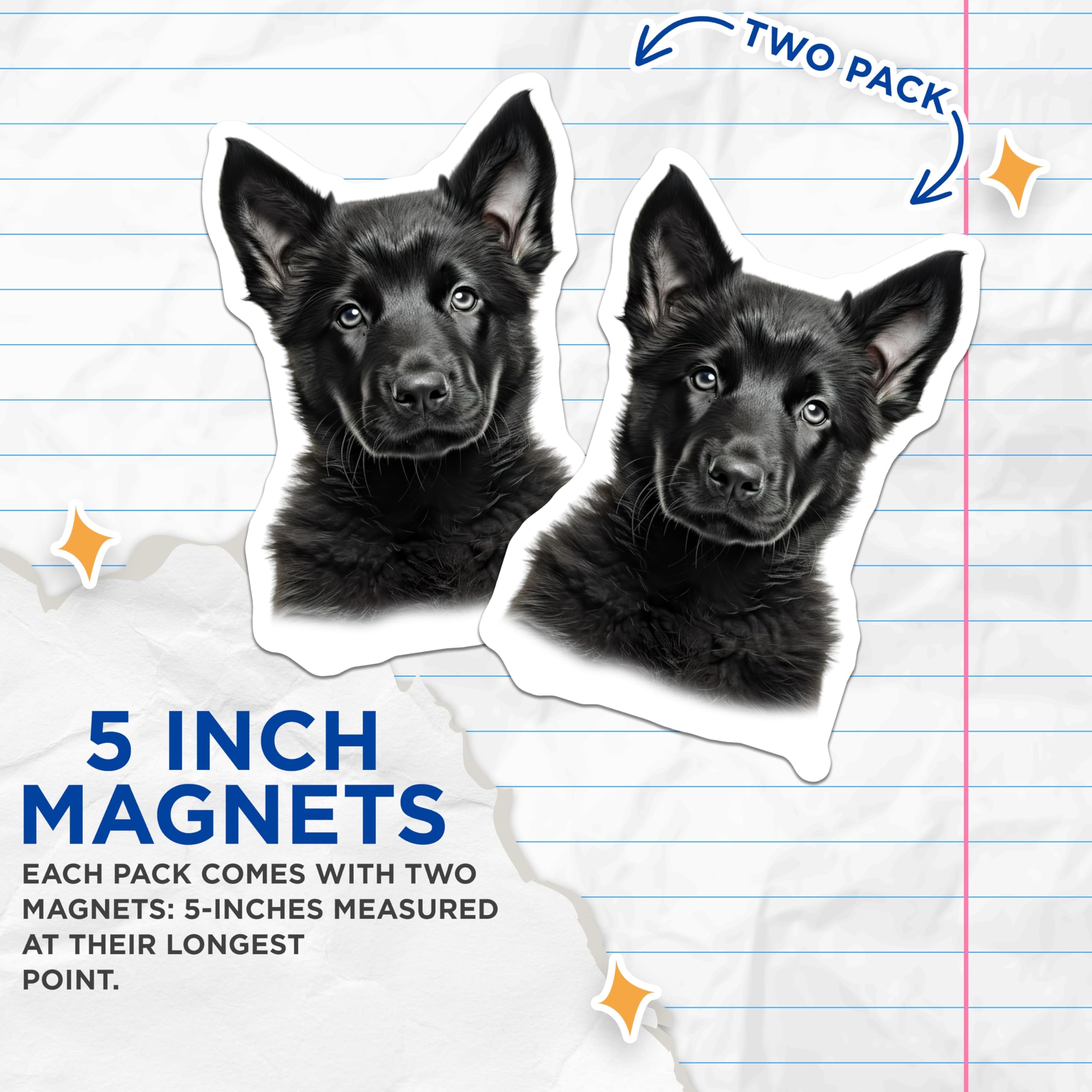 (2 Pack) Black German Shepherd Puppy Magnets - Cute Dog Lover Home Decor - Dog Mom Dad Locker Decor - 5 Inches On Longest Side - Thick Durable Magnet - Made in USA - MAG29036