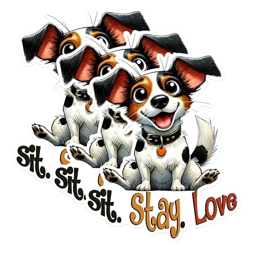 (3 Pack) Jack Russell Terrier Decals - Sit Stay Love Dog - Cute Puppy Laptop Decal - 3 Inches On Longest Side - Easy Peel & Apply - Made in USA - 3MCS1614