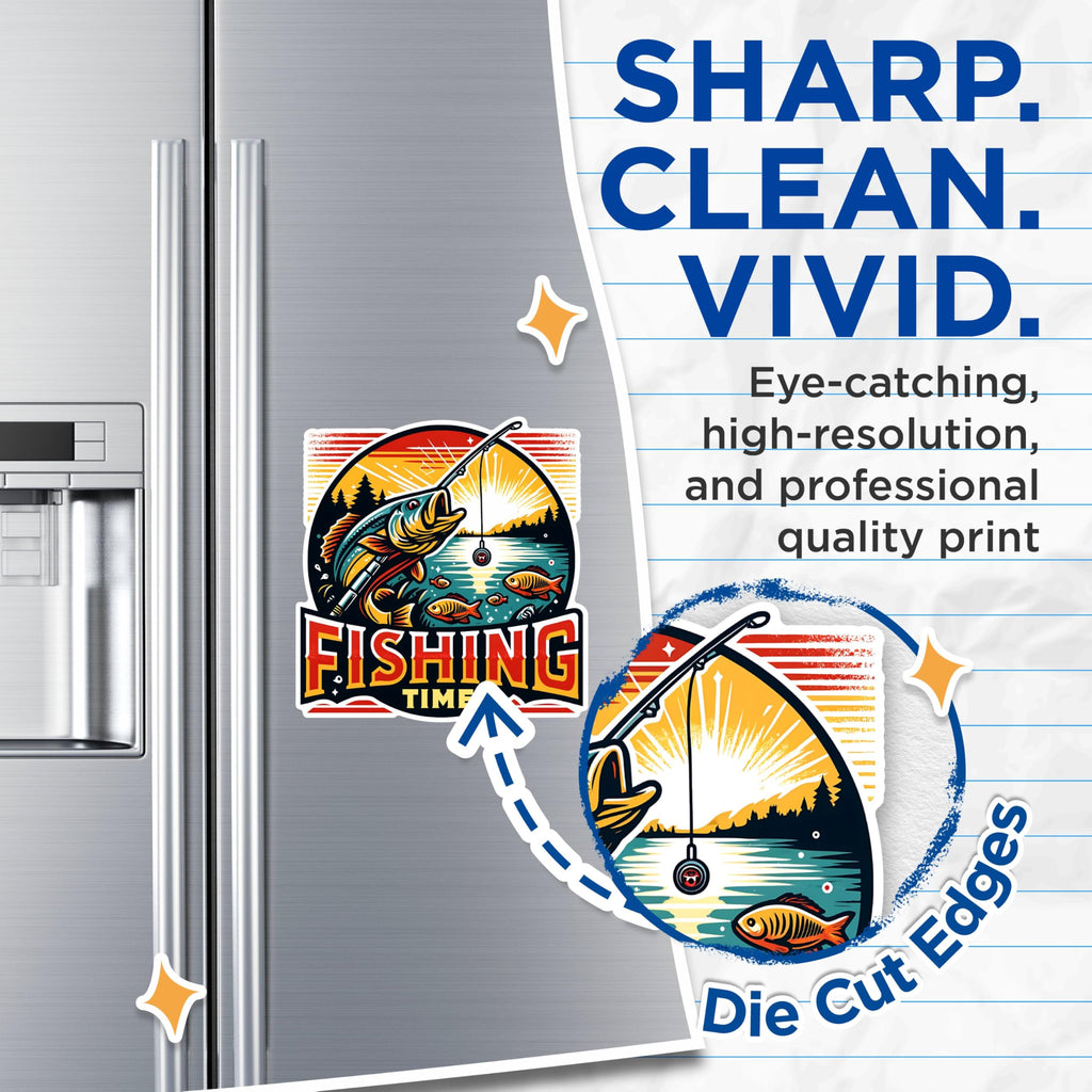 (2 Pack) Fishing Time Magnets - Fishing Enthusiast Magnets - Outdoor Adventure Magnets- 5" On Longest Side - for Fridges, Toolboxes, Cars - Made in USA - MAG2616